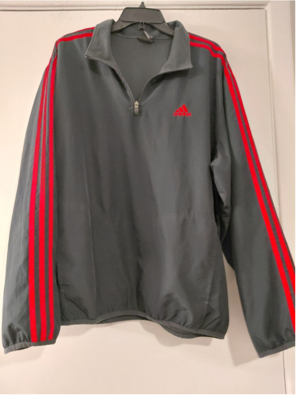 Men's Adidas Gray W/ Red Stripe Track Windbreaker Jacket Sports Logo Zip Up L